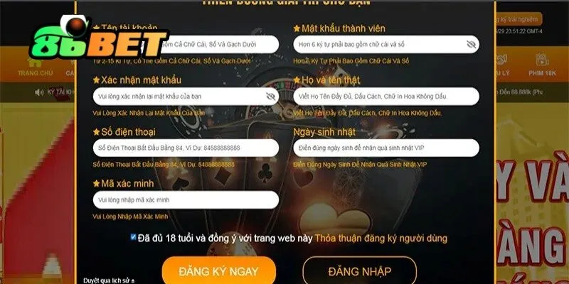 Người chơi cần điền thông tin đầy đủ và chính xác khi đăng ký tài khoản 86Bet